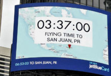 pubblicità che mostra il tempo di volo fino a San Juan