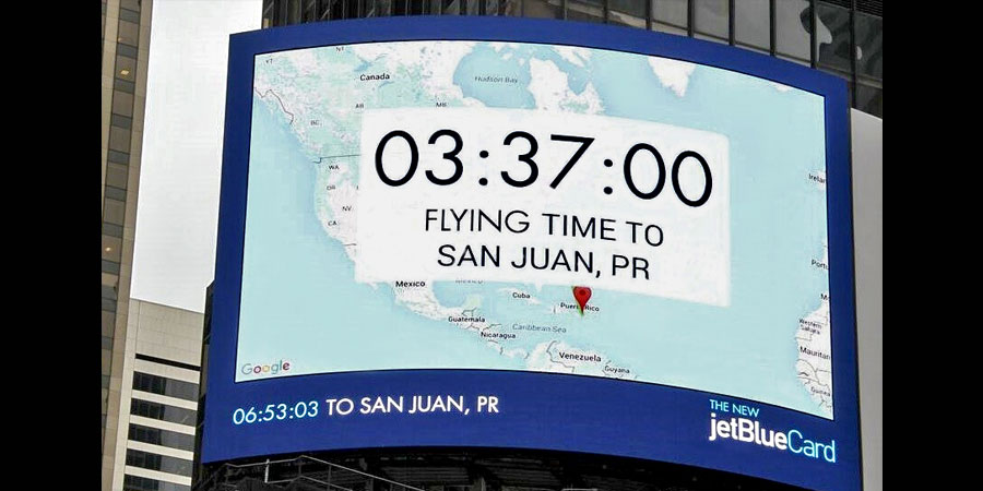 pubblicità che mostra il tempo di volo fino a San Juan