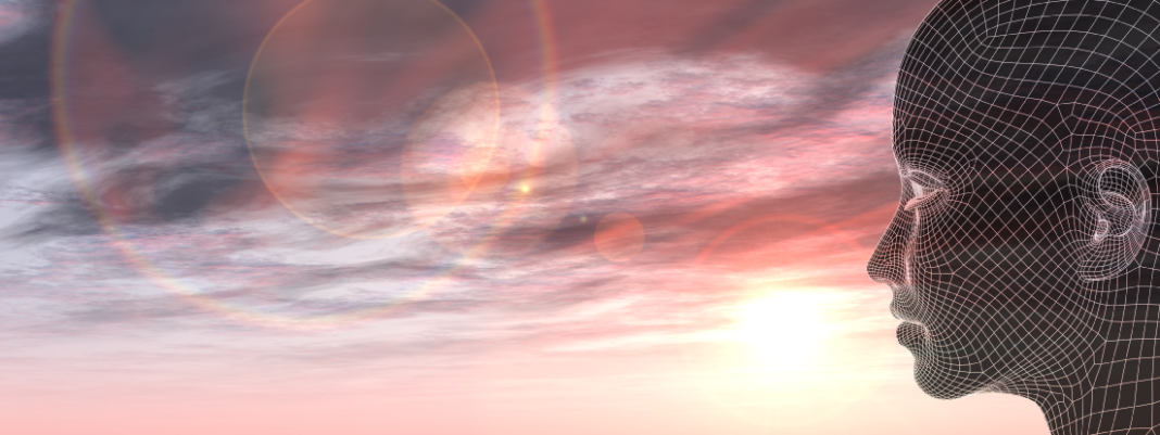 modello poligonale davanti a un tramonto